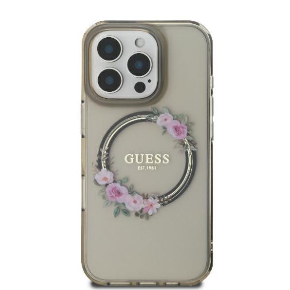 Guess IML Flowers Wreath iPhone 16 Pro MagSafe GUHMP16LHFWFCK kemény hátlap tok, fekete