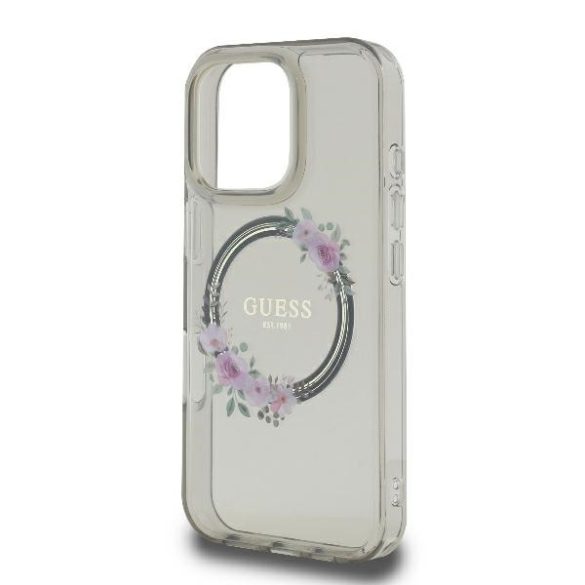 Guess IML Flowers Wreath iPhone 16 Pro MagSafe GUHMP16LHFWFCK kemény hátlap tok, fekete