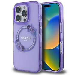   Guess IML Flowers Wreath iPhone 16 Pro MagSafe GUHMP16LHFWFCU hátlap tok, lila