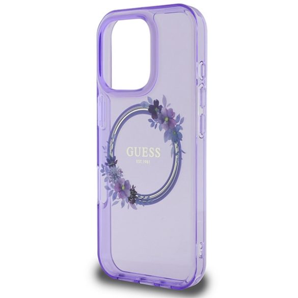 Guess IML Flowers Wreath iPhone 16 Pro MagSafe GUHMP16LHFWFCU hátlap tok, lila