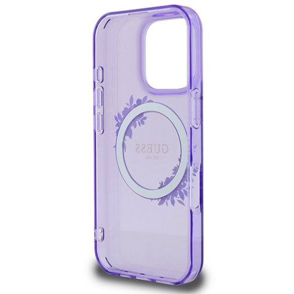 Guess IML Flowers Wreath iPhone 16 Pro MagSafe GUHMP16LHFWFCU hátlap tok, lila