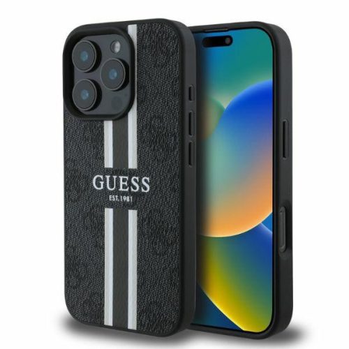 GUESS hátlap, tok iPhone 16 Pro MagSafe GUHMP16LP4RPSK (4G Printed Stripes), fekete