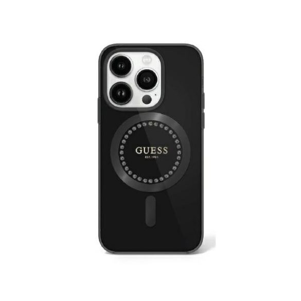 Guess IML Rhinestones MagSafe iPhone 16 Pro GUHMP16LPFTDTEK hátlap tok, fekete