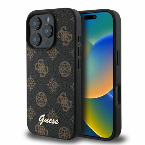 Guess hátlap, tok iPhone 16 Pro MagSafe GUHMP16LPGPYSK (PU Peony Script), fekete