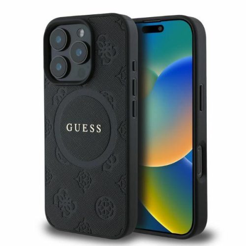 Guess GUHMP16LPSAPSMEK Saffiano Peony Classic Logo MagSafe iPhone 16 Pro 6.3", hátlap, tok, fekete