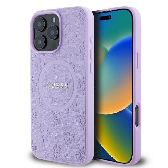 Guess iPhone 16 Pro Magsafe Saffiano Peony Classic logo (GUHMP16LPSAPSMEU) Magsafe kompatibilis hátlap, tok, lila