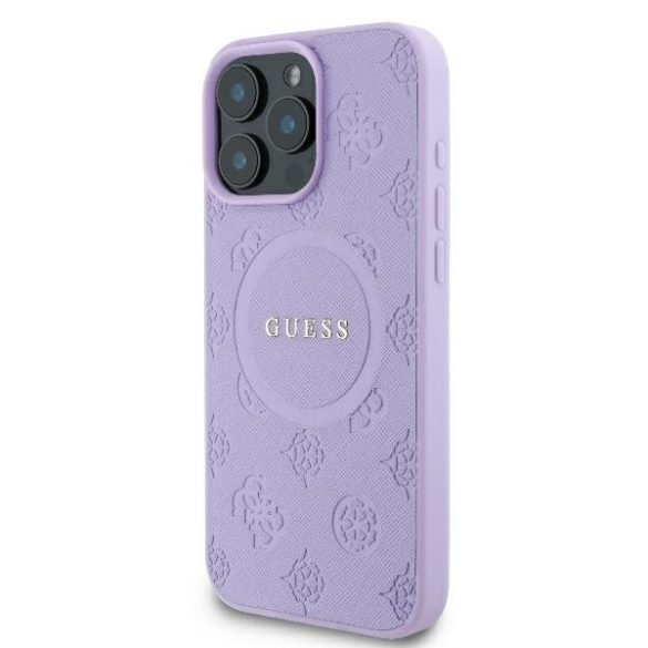 Guess iPhone 16 Pro Magsafe Saffiano Peony Classic logo (GUHMP16LPSAPSMEU) Magsafe kompatibilis hátlap, tok, lila