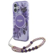   Guess iPhone 16 Plus Magsafe IML Flowers With Pearl Strap (GUHMP16MHFWBRCESU) Magsafe kompatibilis hátlap, tok, lila