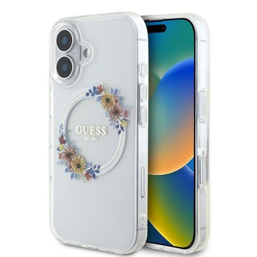 Guess iPhone 16 Plus Magsafe IML Flowers Wreath (GUHMP16MHFWFCT) MagSafe hátlap, tok, átlátszó