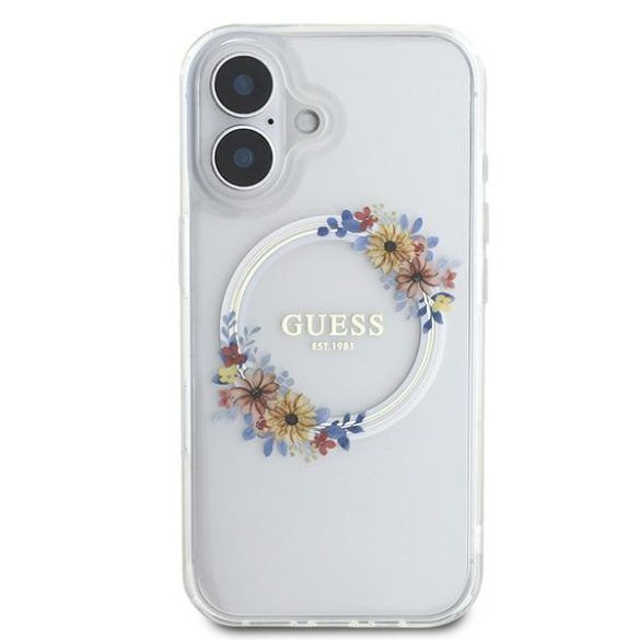 Guess iPhone 16 Plus Magsafe IML Flowers Wreath (GUHMP16MHFWFCT) Magsafe kompatibilis hátlap, tok, átlátszó