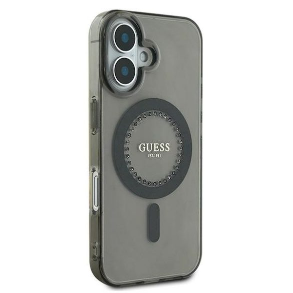 Guess iPhone 16 Plus Magsafe IML Rhinestones (GUHMP16MPFTDTEK) Magsafe kompatibilis hátlap, tok, fekete