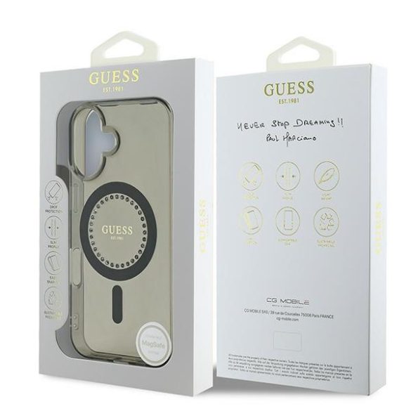 Guess iPhone 16 Plus Magsafe IML Rhinestones (GUHMP16MPFTDTEK) Magsafe kompatibilis hátlap, tok, fekete