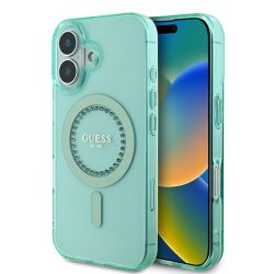   Guess IML Rhinestones MagSafe iPhone 16 Plus GUHMP16MPFTDTEN hátlap tok, zöld