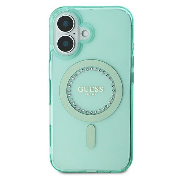 Guess IML Rhinestones MagSafe iPhone 16 Plus GUHMP16MPFTDTEN hátlap tok, zöld