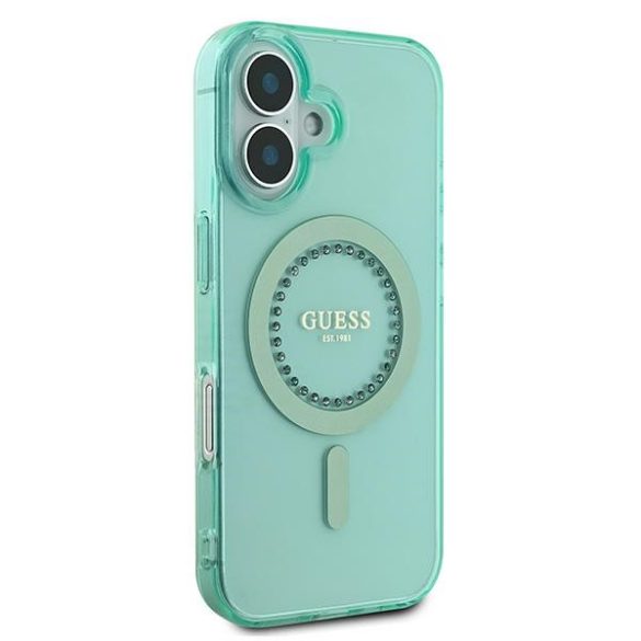 Guess IML Rhinestones MagSafe iPhone 16 Plus GUHMP16MPFTDTEN hátlap tok, zöld