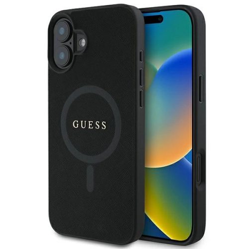 Guess PU Saffiano Classic Logo iPhone 16 Plus MagSafe GUHMP16MPSAHMCK hátlap, tok, fekete