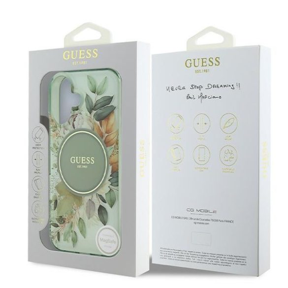 Guess iPhone 16 Magsafe IML Flower & Tonal Circle (GUHMP16SHFWBDCEN) Magsafe kompatibilis hátlap, tok, zöld