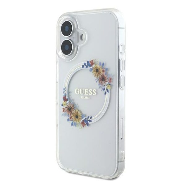 Guess IML Flowers Wreath iPhone 16 MagSafe GUHMP16SHFWFCT hátlap tok, átlátszó