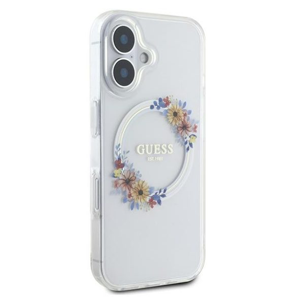 Guess IML Flowers Wreath iPhone 16 MagSafe GUHMP16SHFWFCT hátlap tok, átlátszó