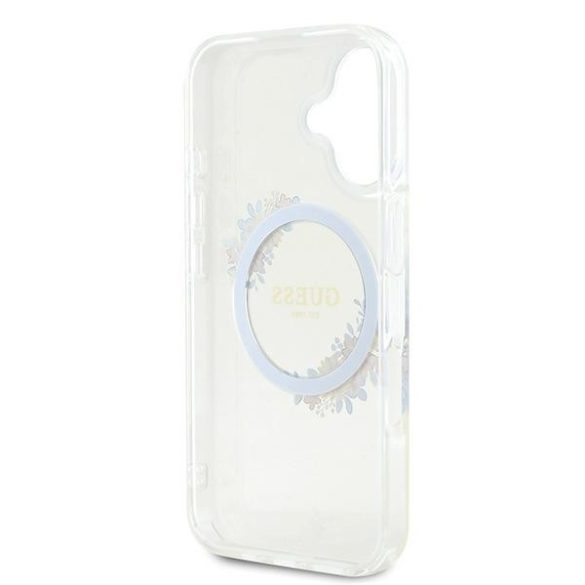 Guess IML Flowers Wreath iPhone 16 MagSafe GUHMP16SHFWFCT hátlap tok, átlátszó