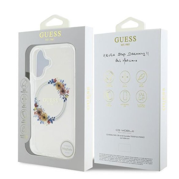 Guess IML Flowers Wreath iPhone 16 MagSafe GUHMP16SHFWFCT hátlap tok, átlátszó