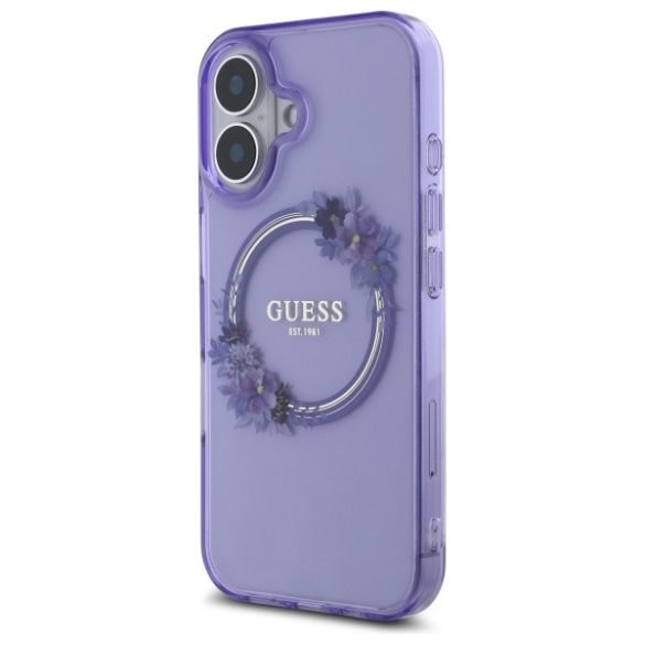 Guess iPhone 16 Magsafe IML Flowers Wreath (GUHMP16SHFWFCU) Magsafe kompatibilis hátlap, tok, lila