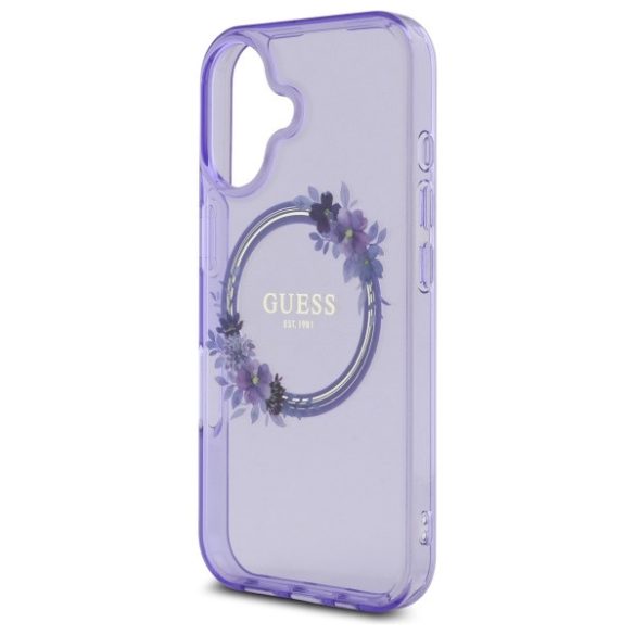 Guess iPhone 16 Magsafe IML Flowers Wreath (GUHMP16SHFWFCU) Magsafe kompatibilis hátlap, tok, lila