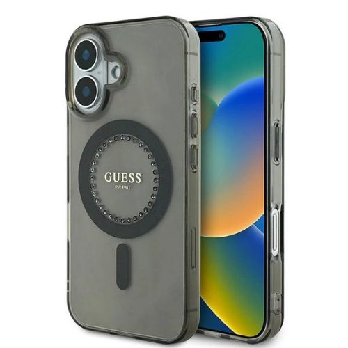 Guess GUHMP16SPFTDTEK iPhone 16 6.1" fekete/fekete keménytok IML Strassz MagSafe