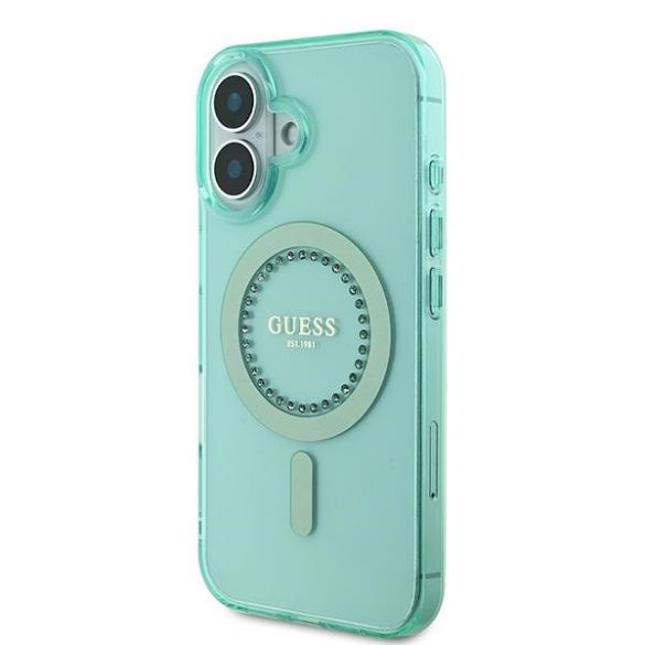 Guess IML Rhinestones MagSafe iPhone 16 GUHMP16SPFTDTEN hátlap tok, zöld