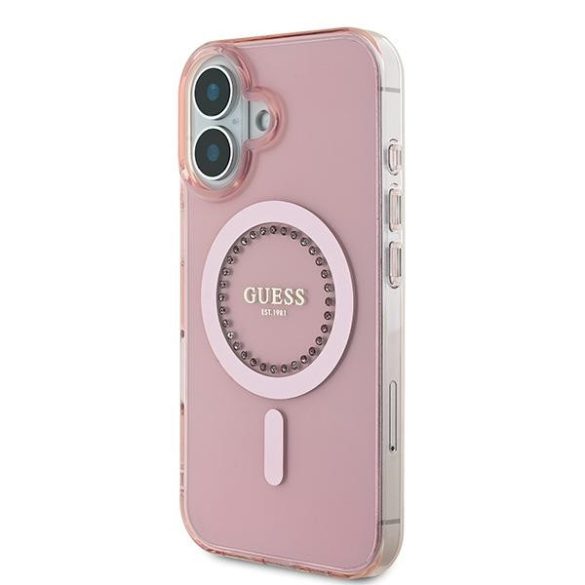 Guess IML Rhinestones MagSafe iPhone 16 GUHMP16SPFTDTEP hátlap tok, rózsaszín