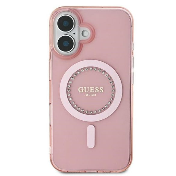 Guess IML Rhinestones MagSafe iPhone 16 GUHMP16SPFTDTEP hátlap tok, rózsaszín