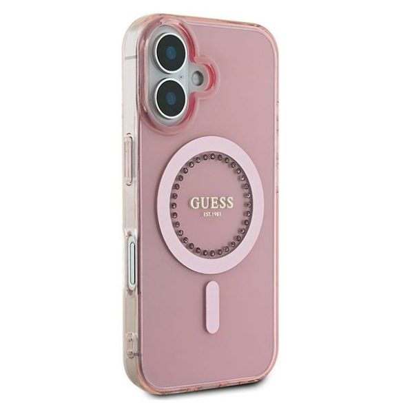 Guess IML Rhinestones MagSafe iPhone 16 GUHMP16SPFTDTEP hátlap tok, rózsaszín