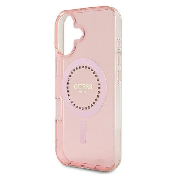 Guess IML Rhinestones MagSafe iPhone 16 GUHMP16SPFTDTEP hátlap tok, rózsaszín