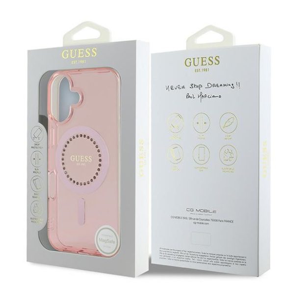 Guess IML Rhinestones MagSafe iPhone 16 GUHMP16SPFTDTEP hátlap tok, rózsaszín