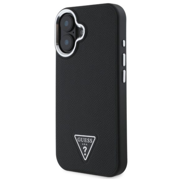 Guess iPhone 16 Magsafe Grained Triangle (GUHMP16SPGTSPSK) Magsafe kompatibilis hátlap, tok, fekete