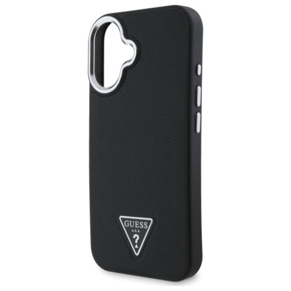 Guess iPhone 16 Magsafe Grained Triangle (GUHMP16SPGTSPSK) Magsafe kompatibilis hátlap, tok, fekete