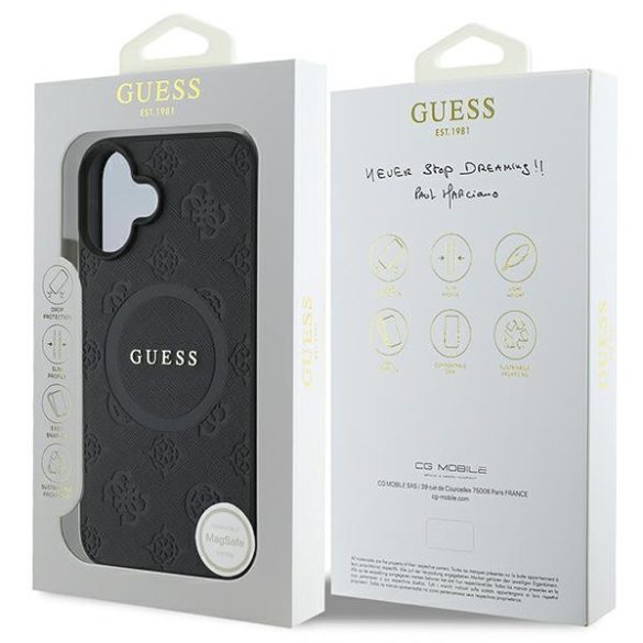 Guess iPhone 16 Magsafe Saffiano Peony Classic Logo (GUHMP16SPSAPSMEK) Magsafe kompatibilis hátlap, tok, fekete