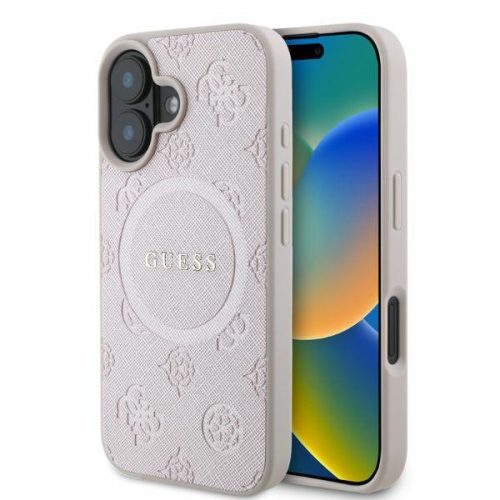 Guess GUHMP16SPSAPSMEP Saffiano Peony Classic Logo MagSafe iPhone 16 6.1" tok, rózsaszín