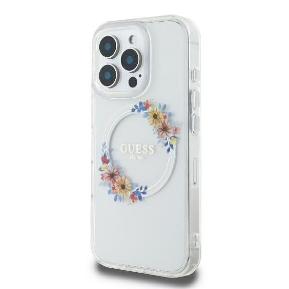 Guess IML Flowers Wreath iPhone 16 Pro Max MagSafe GUHMP16XHFWFCT hátlap tok, átlátszó