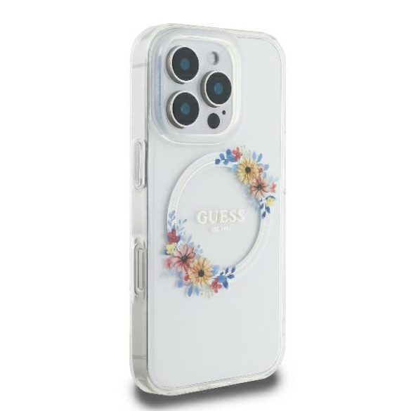 Guess IML Flowers Wreath iPhone 16 Pro Max MagSafe GUHMP16XHFWFCT hátlap tok, átlátszó