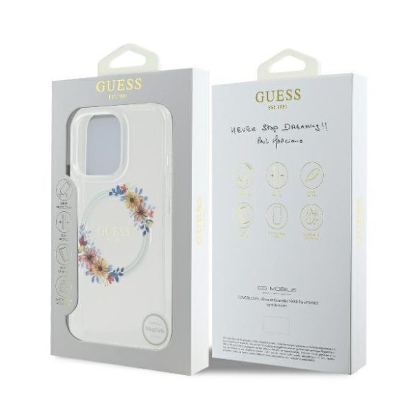 Guess IML Flowers Wreath iPhone 16 Pro Max MagSafe GUHMP16XHFWFCT hátlap tok, átlátszó