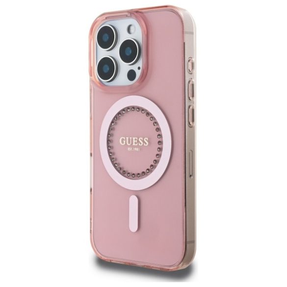 Guess IML Rhinestones MagSafe iPhone 16 Pro Max GUHMP16XPFTDTEP hátlap tok, rózsaszín