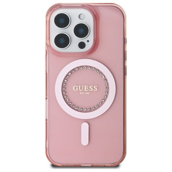 Guess IML Rhinestones MagSafe iPhone 16 Pro Max GUHMP16XPFTDTEP hátlap tok, rózsaszín