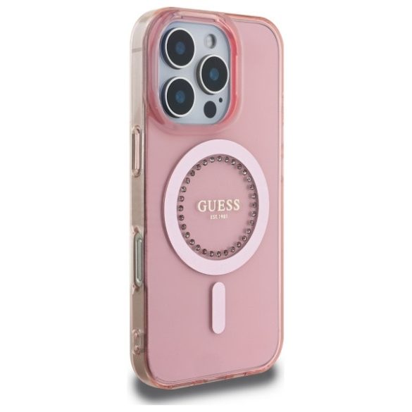 Guess IML Rhinestones MagSafe iPhone 16 Pro Max GUHMP16XPFTDTEP hátlap tok, rózsaszín