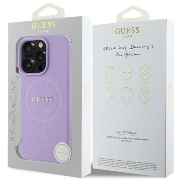 Guess Saffiano MagSafe iPhone 16 Pro Max GUHMP16XPSAHMCU hátlap tok, lila