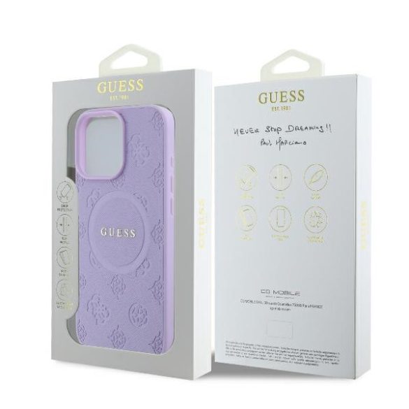 Guess iPhone 16 Pro Max Magsafe Saffiano Peony Classic Logo (GUHMP16XPSAPSMEU) Magsafe kompatibilis hátlap, tok, lila