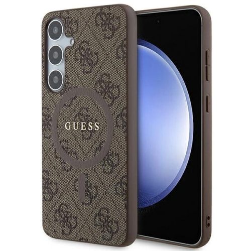 Guess GUHMS24MG4GFRW 4G Collection Leather Metal Logo MagSafe hátlap, tok Samsung Galaxy S24 Plus, barna