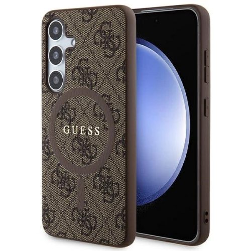 Guess 4G Collection Leather Metal Logo MagSafe hátlap, tok Samsung Galaxy S24 GUHMS24SG4GFRW, barna