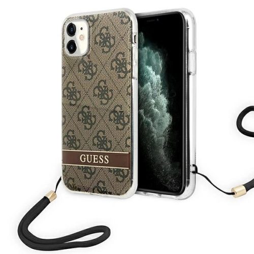 Guess GUOHCN61H4STW iPhone 11 hátlap, tok 4G Print Strap, barna