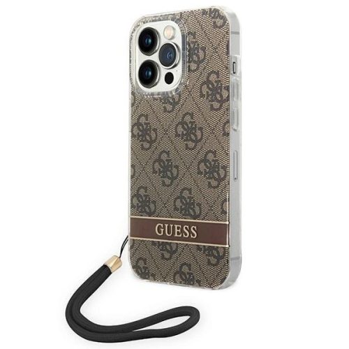 Guess GUOHCP14LH4STW iPhone 14 Pro 6.1 "a hátlap, tok 4G Print Strap, barna